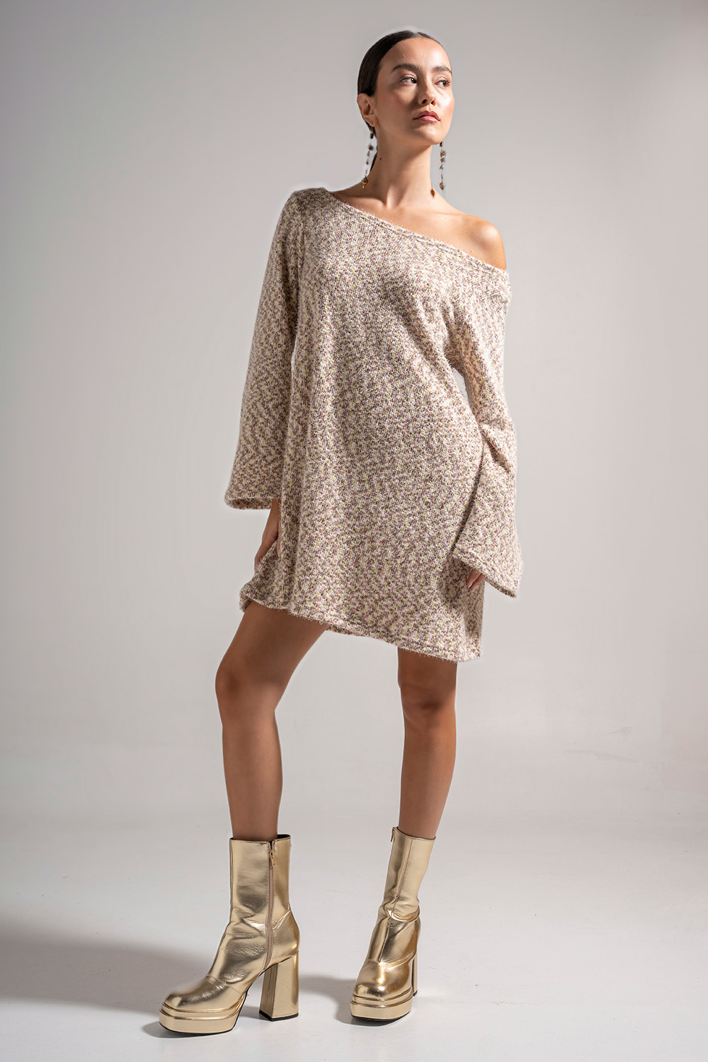 Φόρεμα σε άλφα γραμμή χνουδωτό πλεκτό