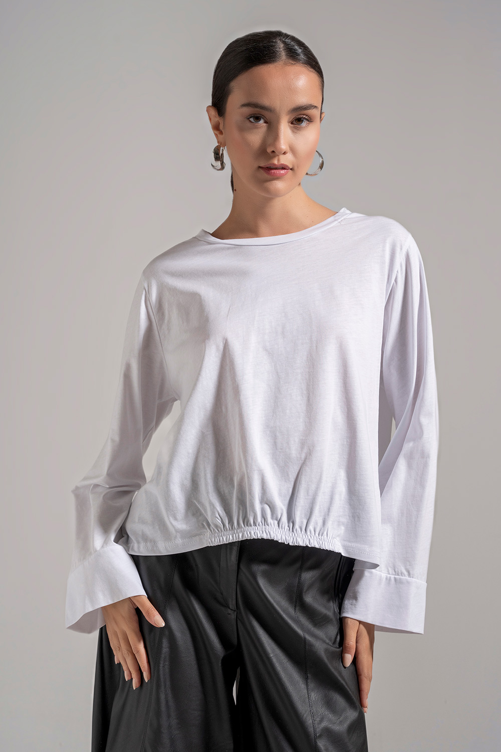 Μπλούζα βαμβακερή με λάστιχο στη μέση