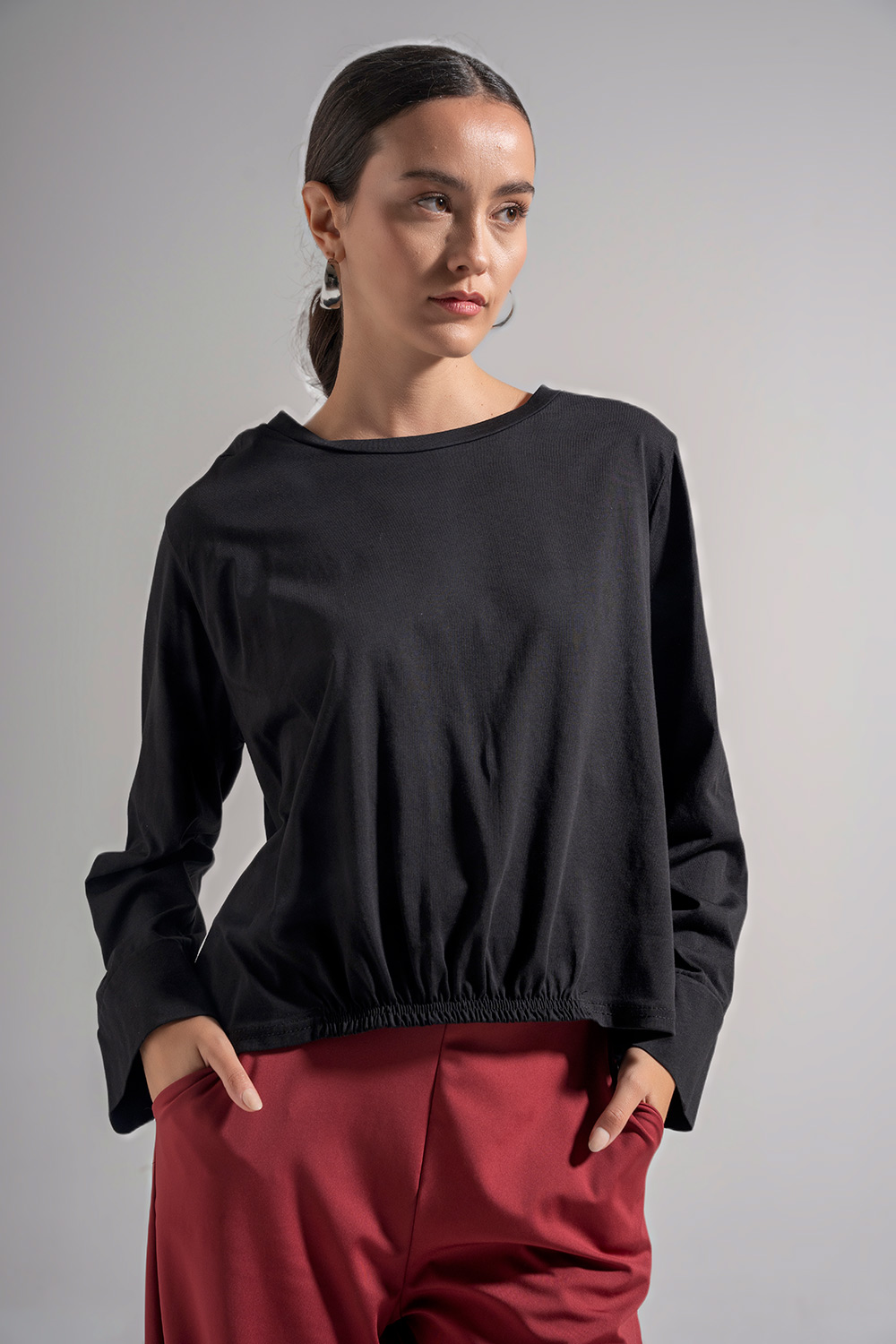 Μπλούζα βαμβακερή με λάστιχο στη μέση - Image 4