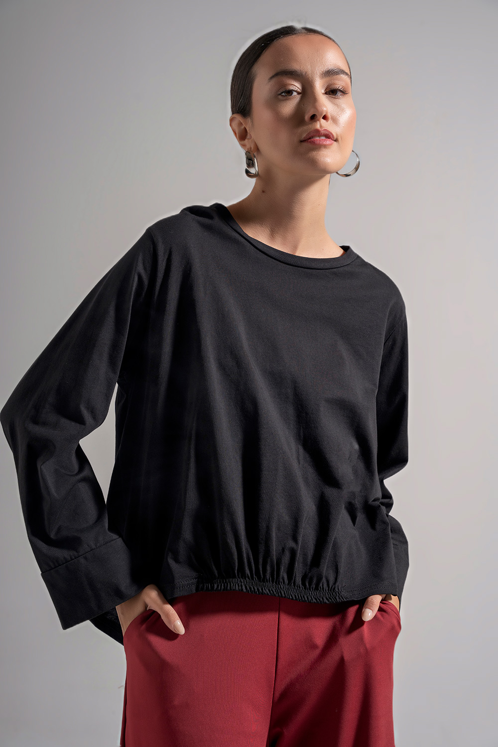 Μπλούζα βαμβακερή με λάστιχο στη μέση - Image 5