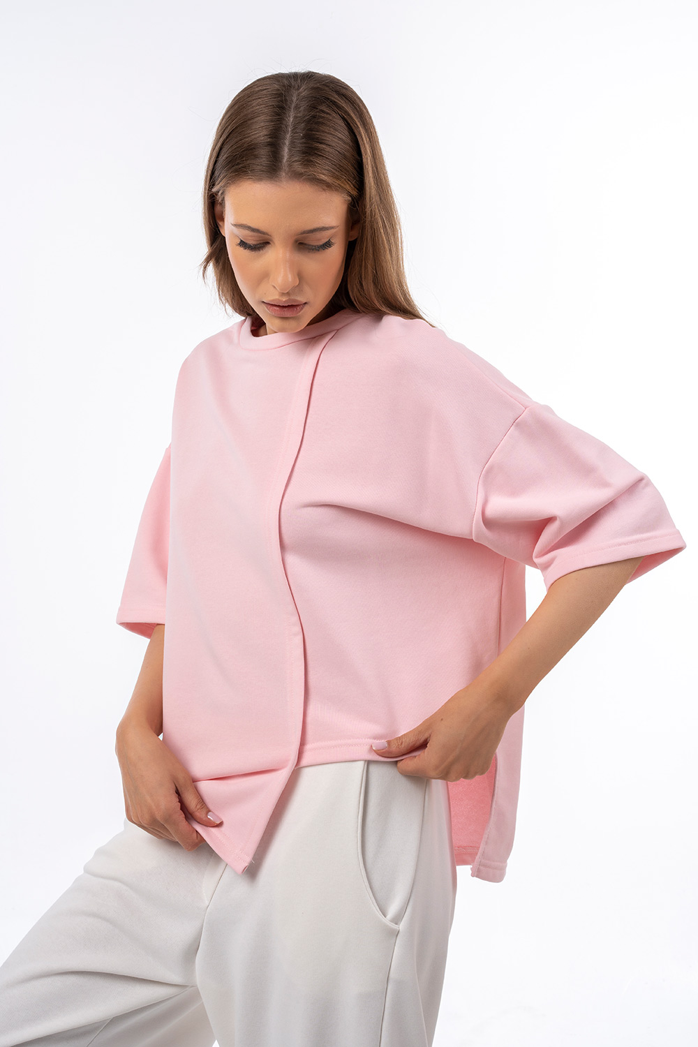 Μπλούζα φούτερ ασύμμετρη με τρουκάρ μανίκι - Image 2