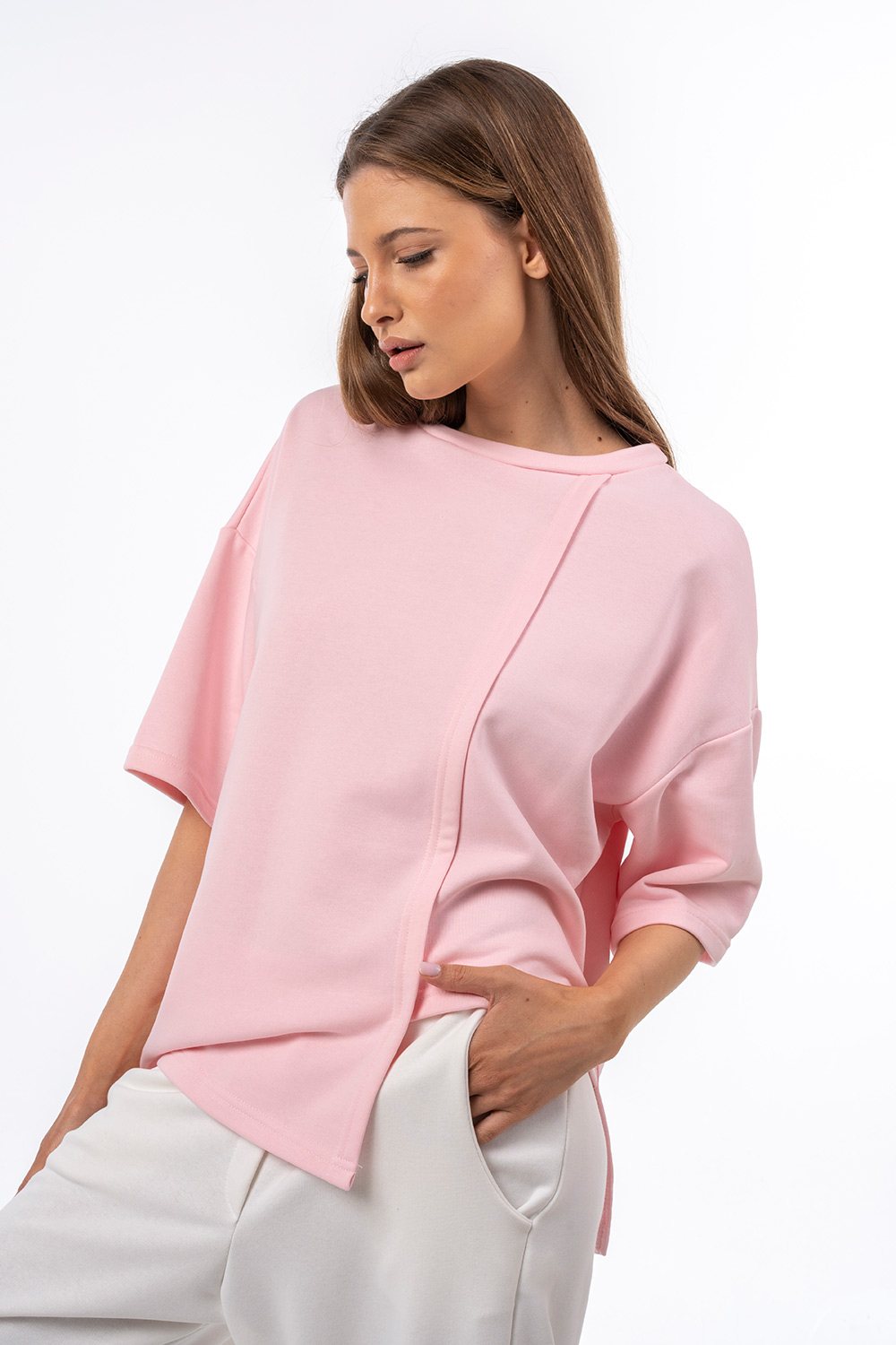 Μπλούζα φούτερ ασύμμετρη με τρουκάρ μανίκι - Image 3