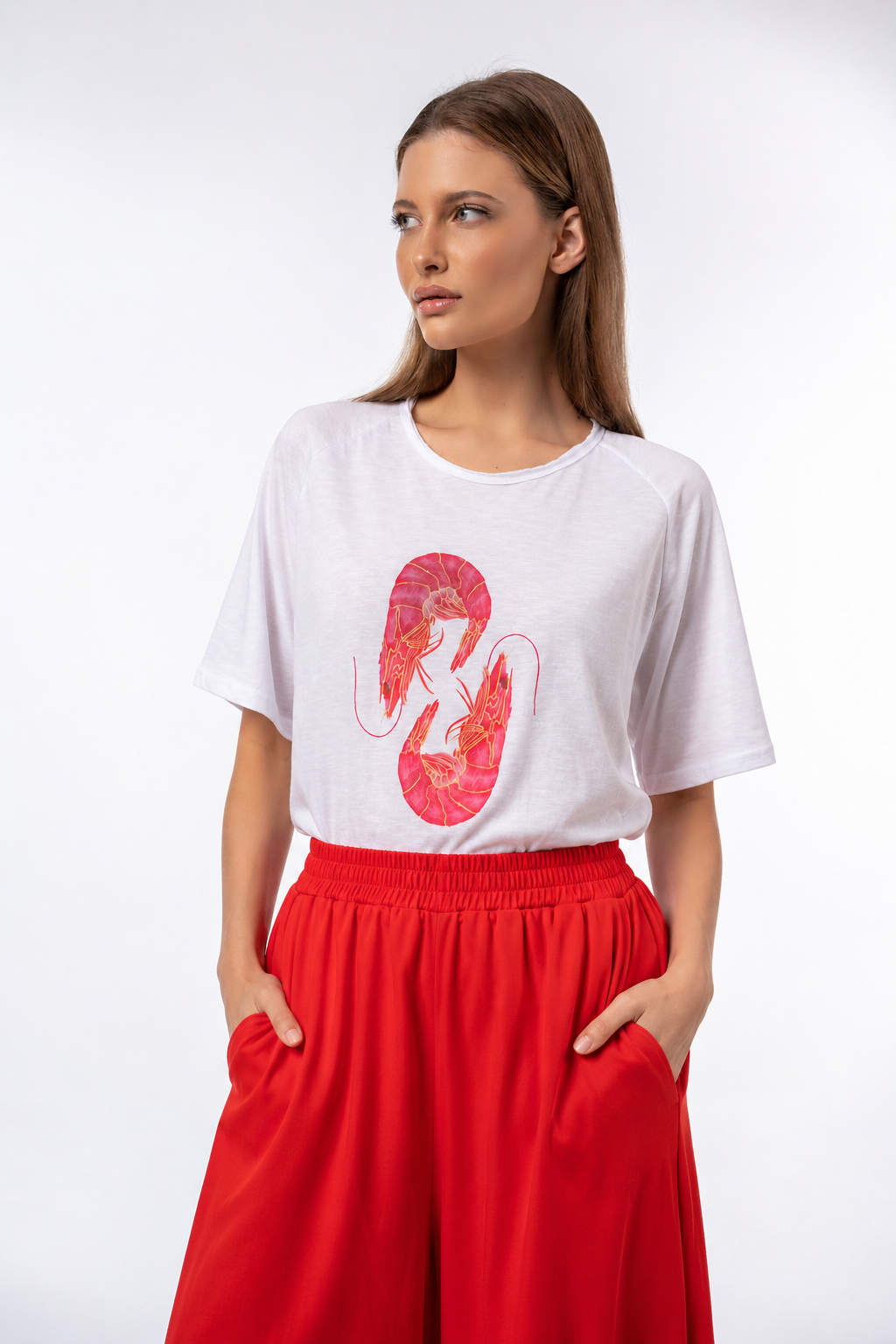 T-Shirt Λευκό με στάμπα shrimp - Image 3
