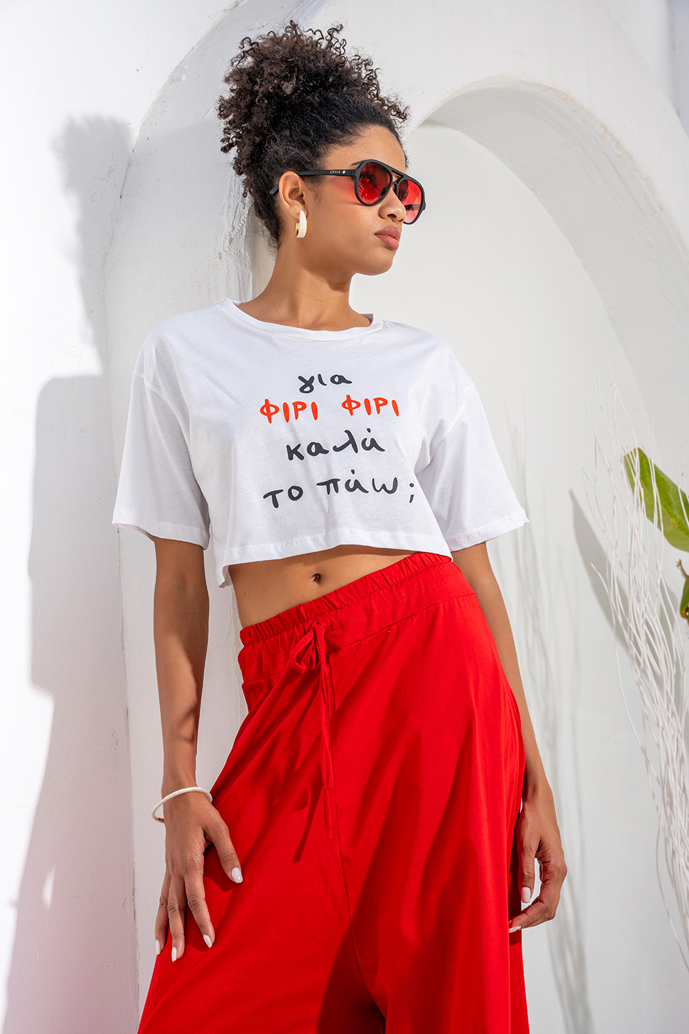 Λευκό Crop T-Shirt “ΦΙΡΙ ΦΙΡΙ” - Image 2