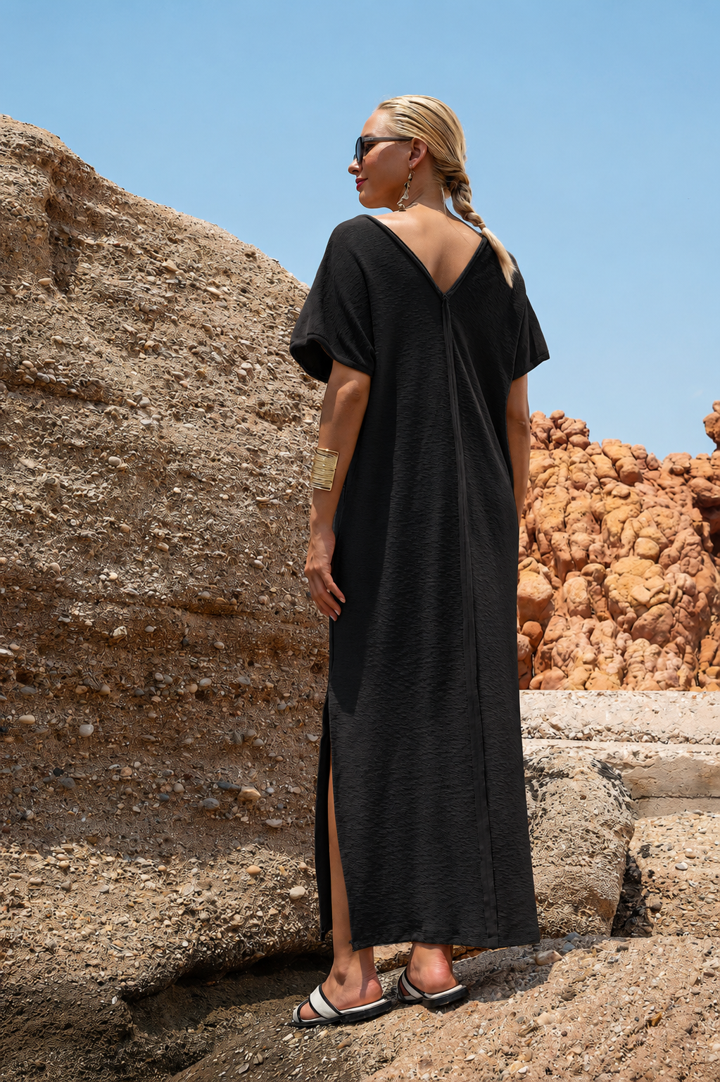 Maxi Φόρεμα Oversized με V Λαιμόκοψη - Image 2