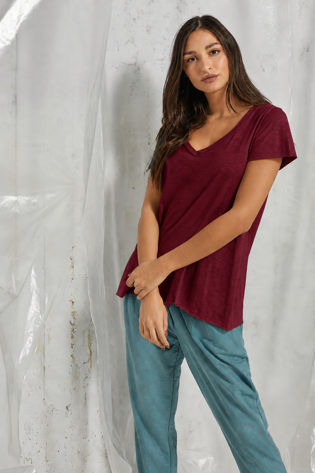 Μπλούζα με κοντό μανίκι V oversized