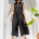 Μαύρη Αμάνικη Ολόσωμη Φόρμα με Φερμουάρ & Wide Leg