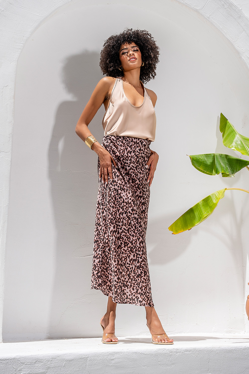 Σατέν Midi Φούστα με Leopard Print - Image 4