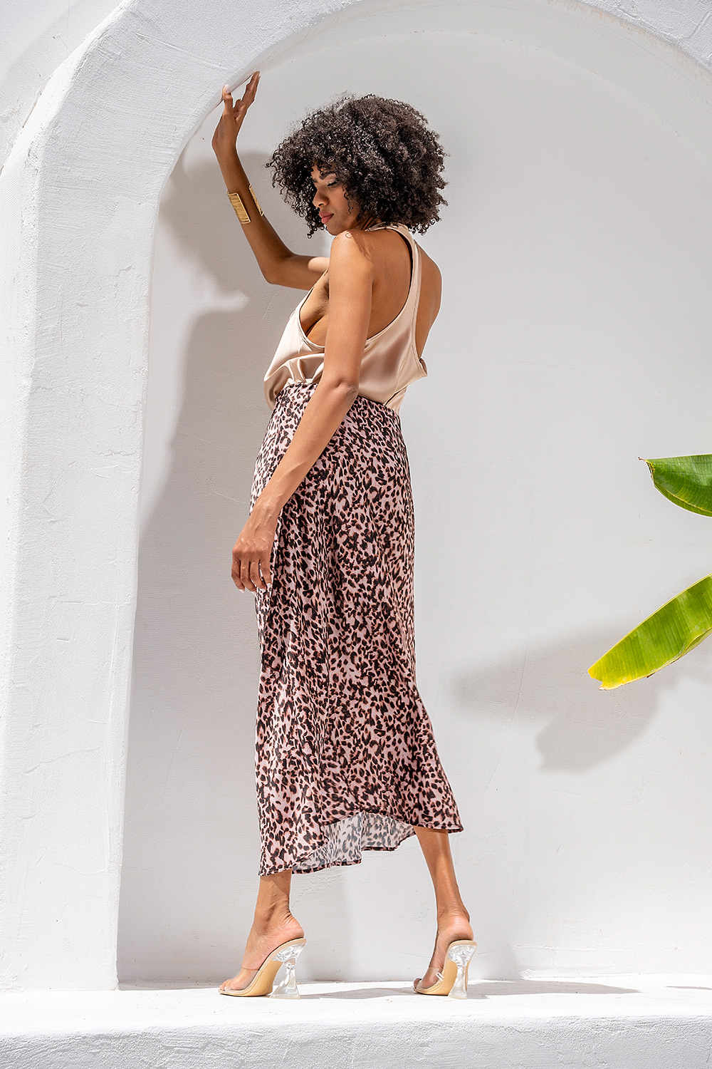 Σατέν Midi Φούστα με Leopard Print - Image 3