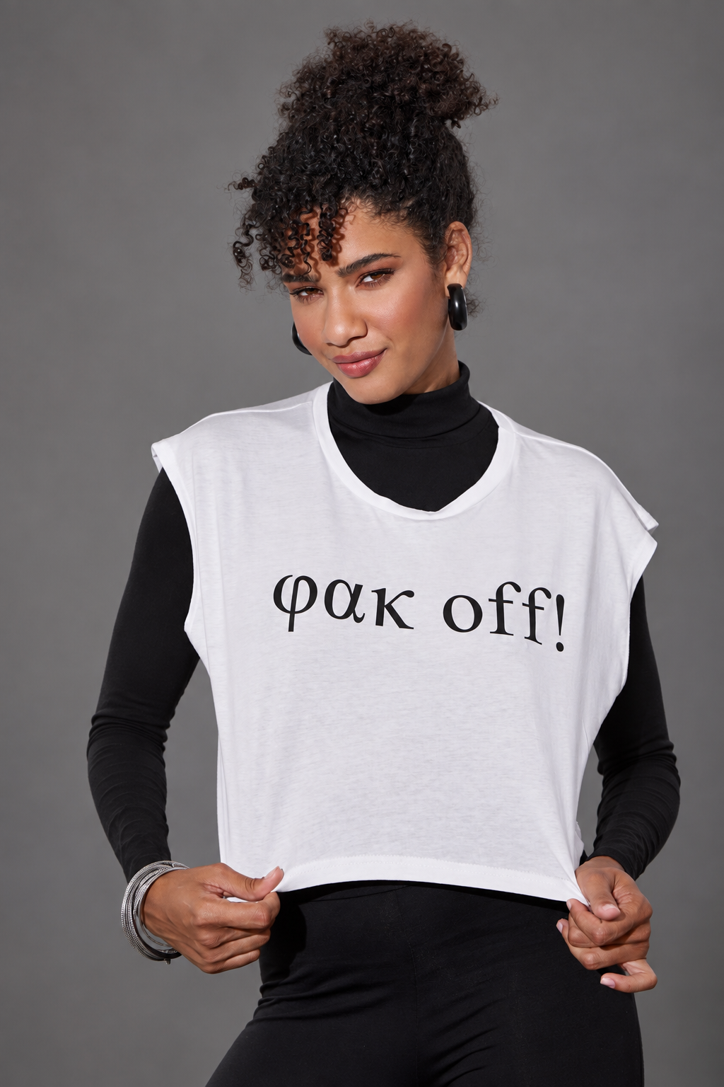 Λευκό Cropped T-Shirt "φακ off"
